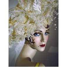 Couture JACK MCCONNELL Tilt Hat Red Feathered w Original Box Derby Easter White  eb-95785873